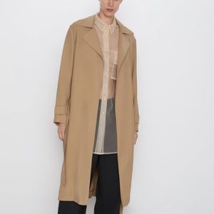 Zara camel colored flows trench coat with belt